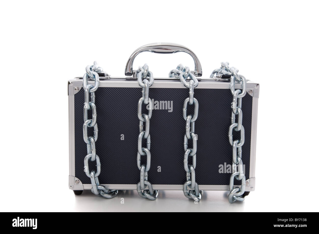 secret business briefcase locked with strong chain (selective focus) Stock Photo