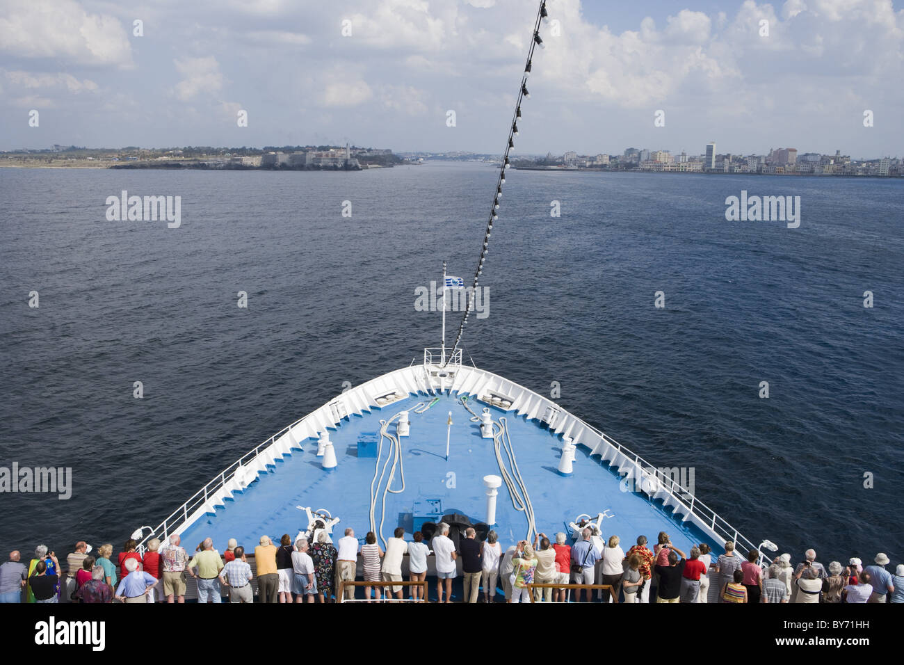 Cruiseship MS Delphin (Hansa Kreuzfahrten) approaches Havana harbor, Havana, Cuba Stock Photo