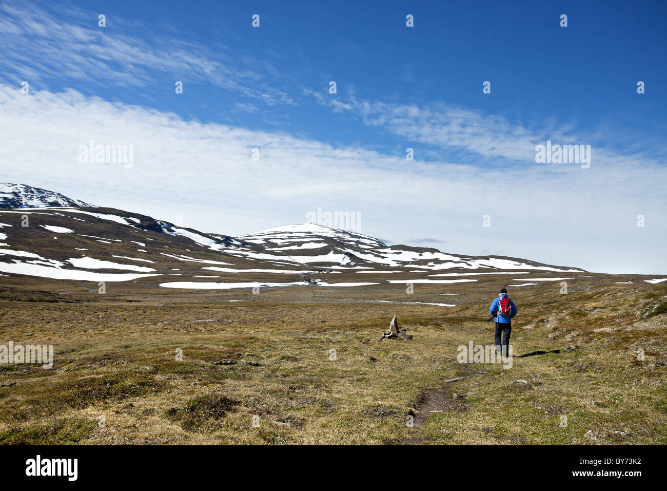 Hiker in the mountains, Lapland, northern Sweden, Sweden Stock Photo
