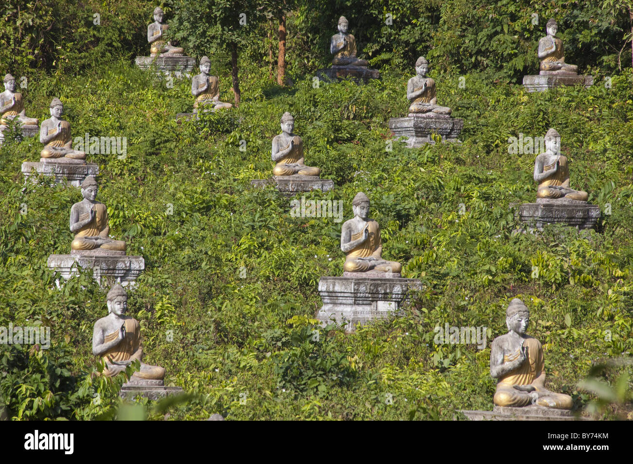 Buddha statues in the country in the sunlight, Kayin State, Myanmar, Birma, Asia Stock Photo
