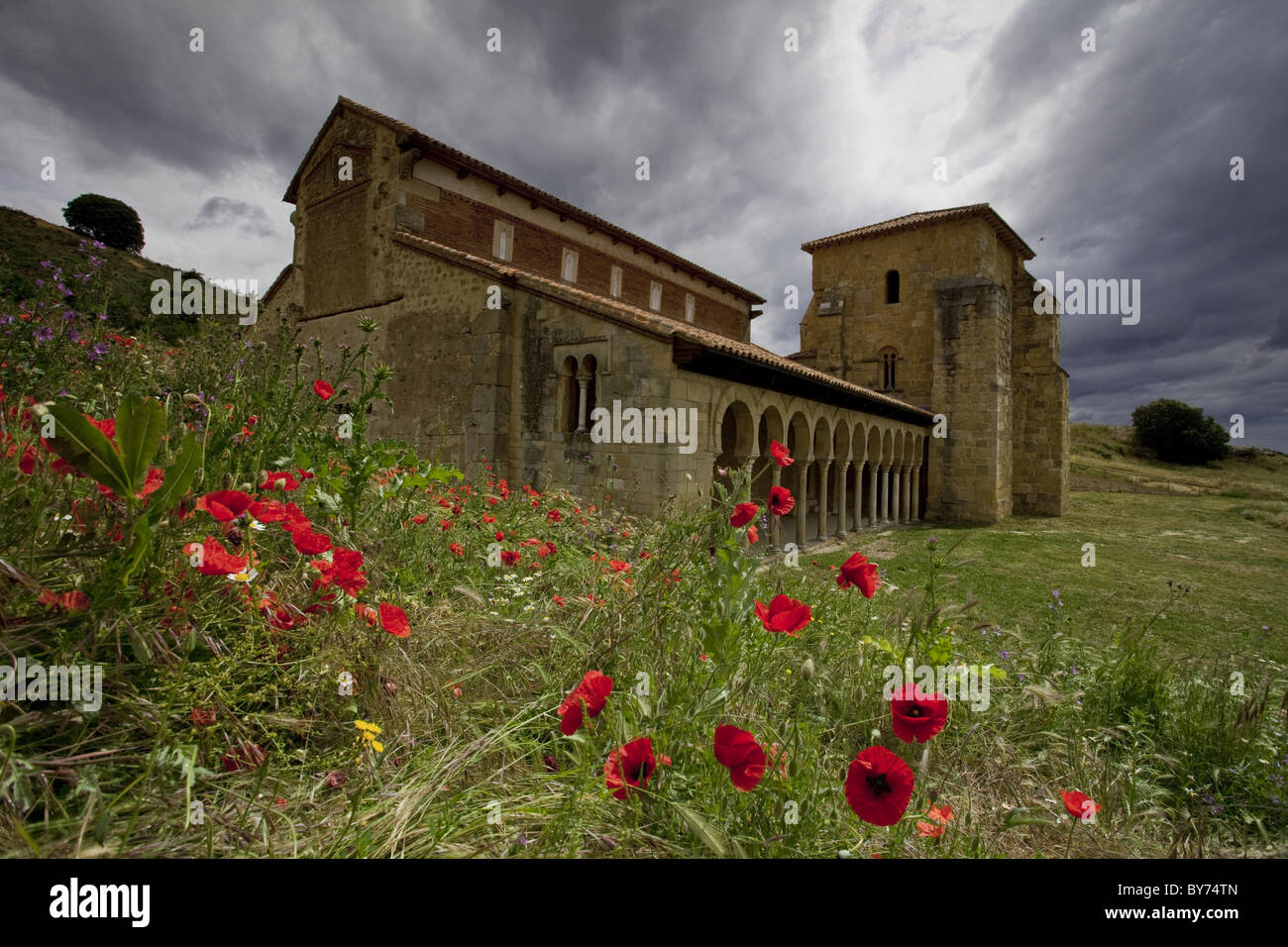 Romanic monastery, Monasterio de San Miguel de Escalada, from the 10th century, Romanesque, Mozarabic, near Leon, Camino Frances Stock Photo