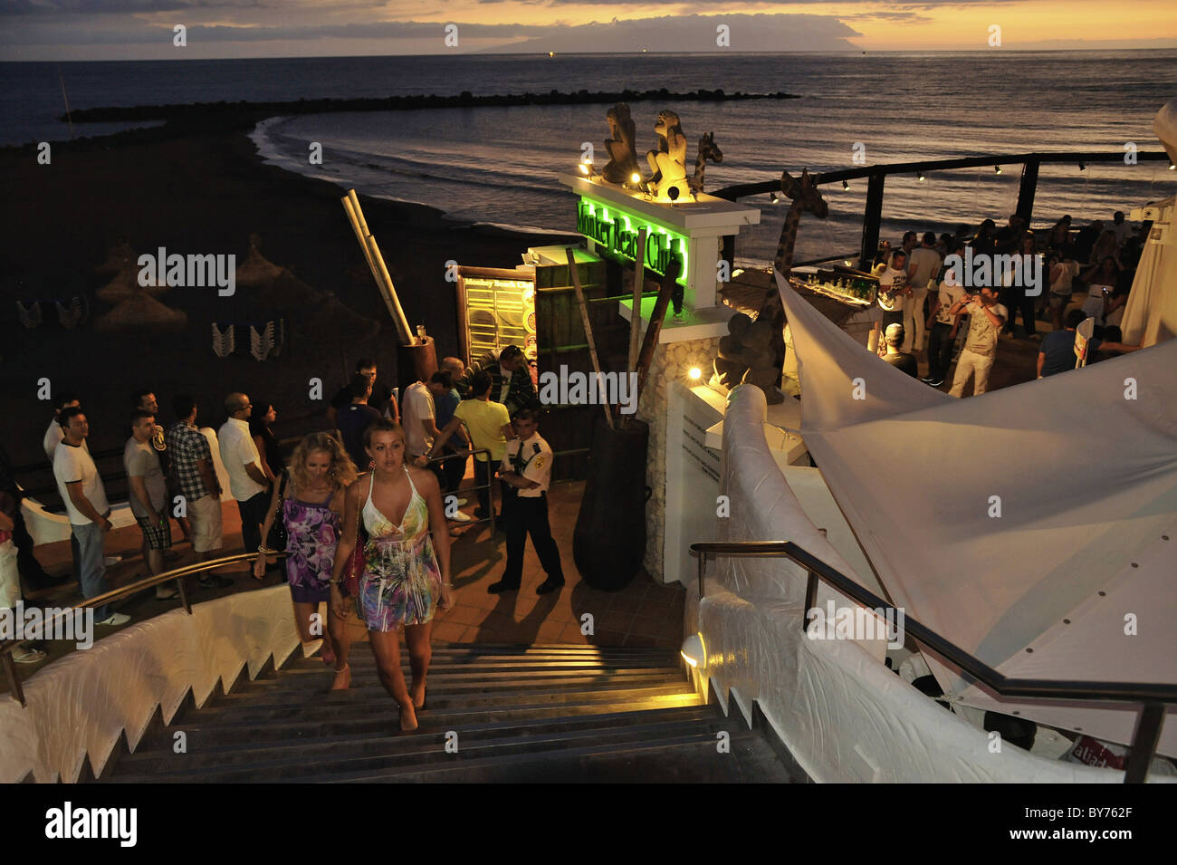 Evening run on Monkey Beach Club, disco, Playa de las Americas, South  Tenerife, Spain Stock Photo - Alamy