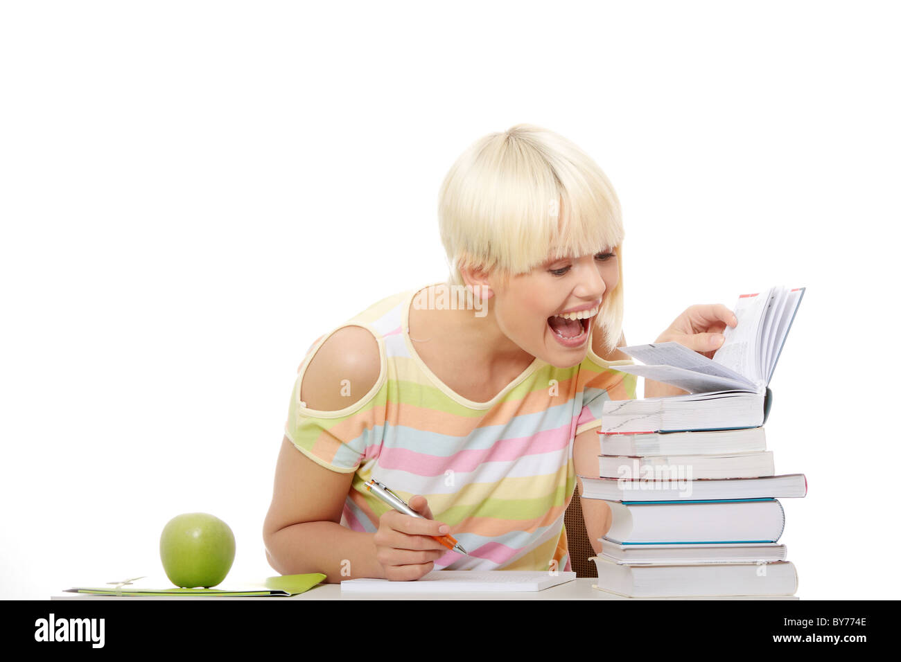 Young student girl isolated on white background Stock Photo - Alamy