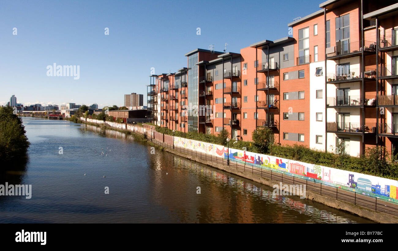 Modern apartments on Manchester Ship Canal Manchester UK Stock Photo