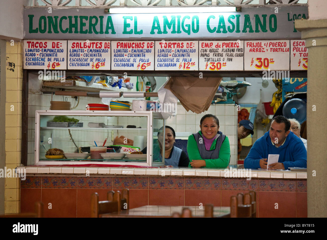 Cookshop in the Bazar Municipal, Valladolid, Yucatan, Mexico Stock Photo