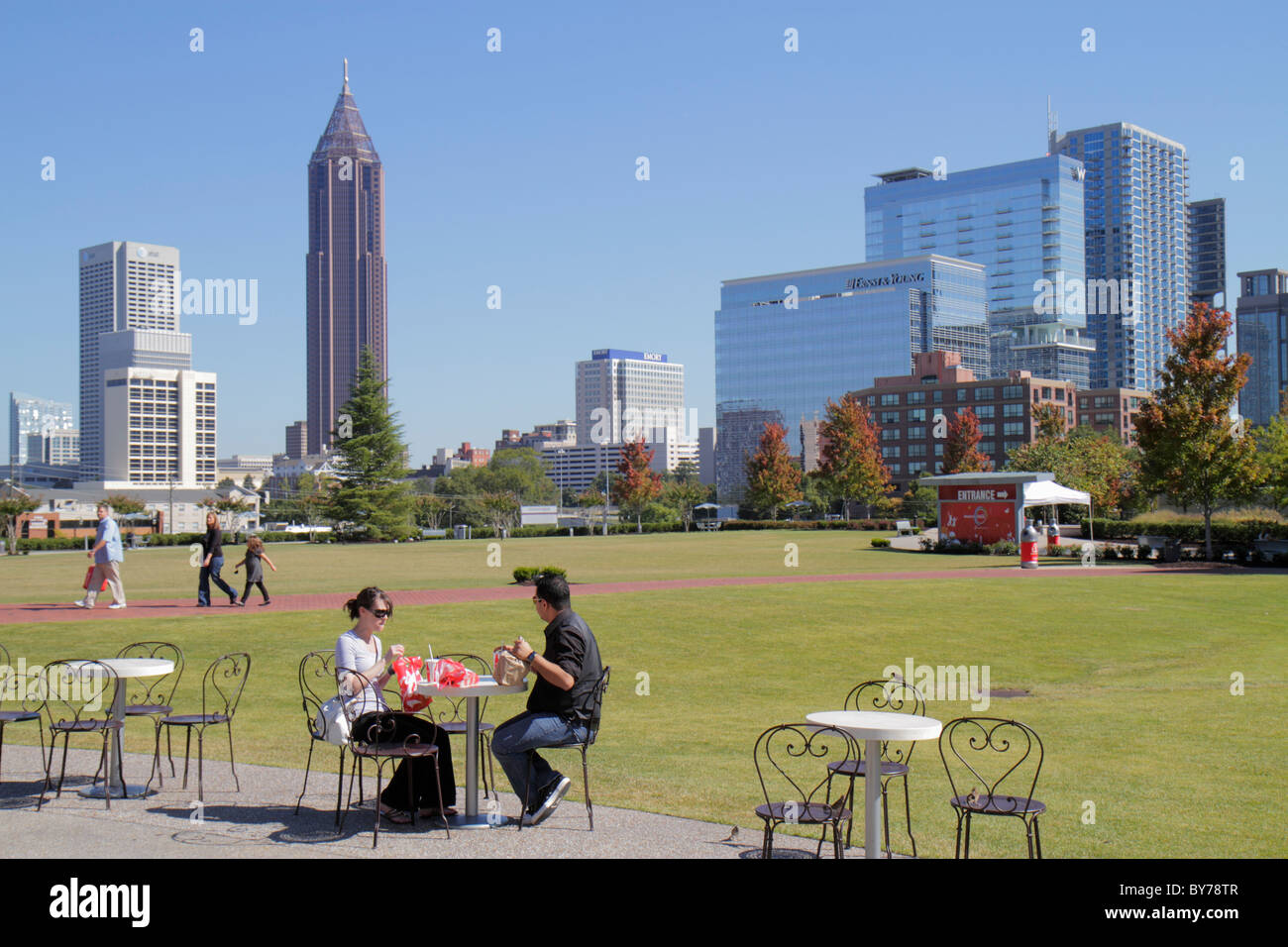 Atlanta downtown Pemberton Place World of CocaCola lawn Stock