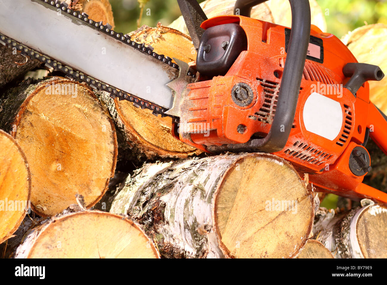 chainsaw ready to work Stock Photo