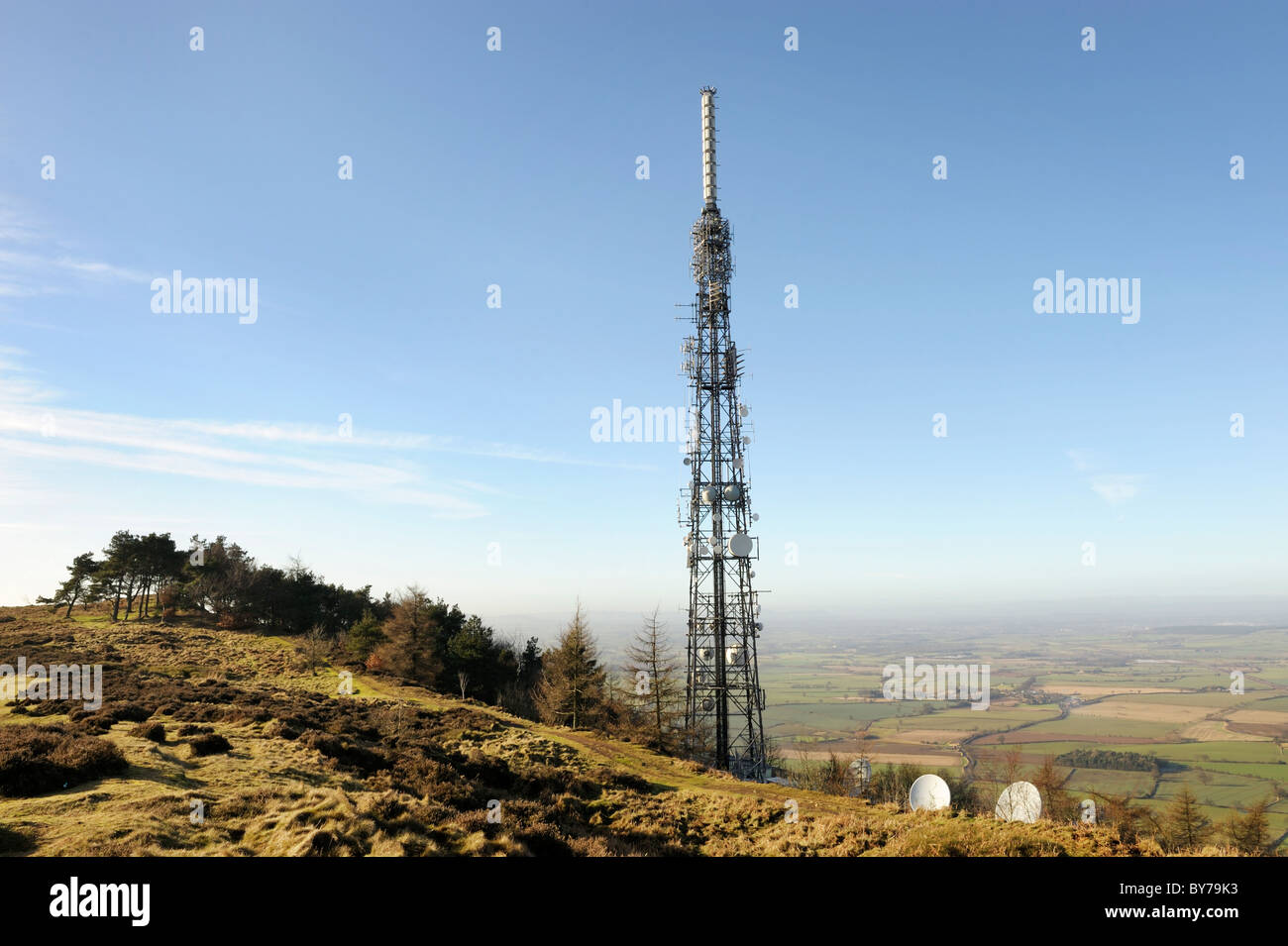 TV mast, on The Wrekin hill, Shropshire Stock Photo