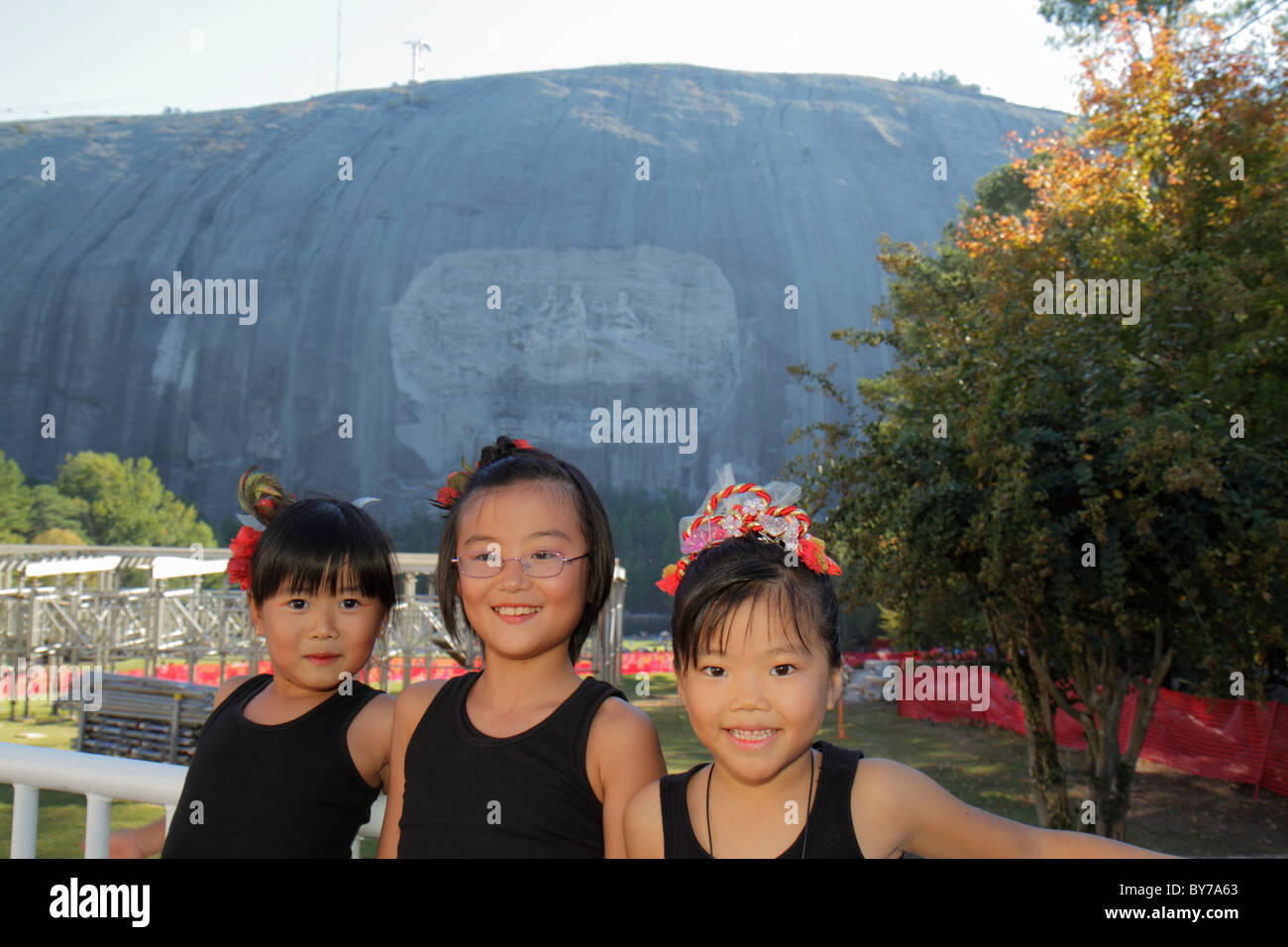 Atlanta Georgia,Stone Mountain Park,family families parent parents child children,attraction,quartz monzonite,monadnock,Confederate Memorial Carving,b Stock Photo