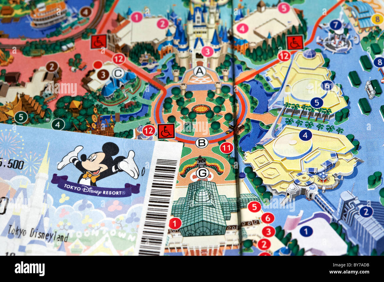 tickets and map to tokyo disney resort disneyland tourist attractions in tokyo japan Stock Photo