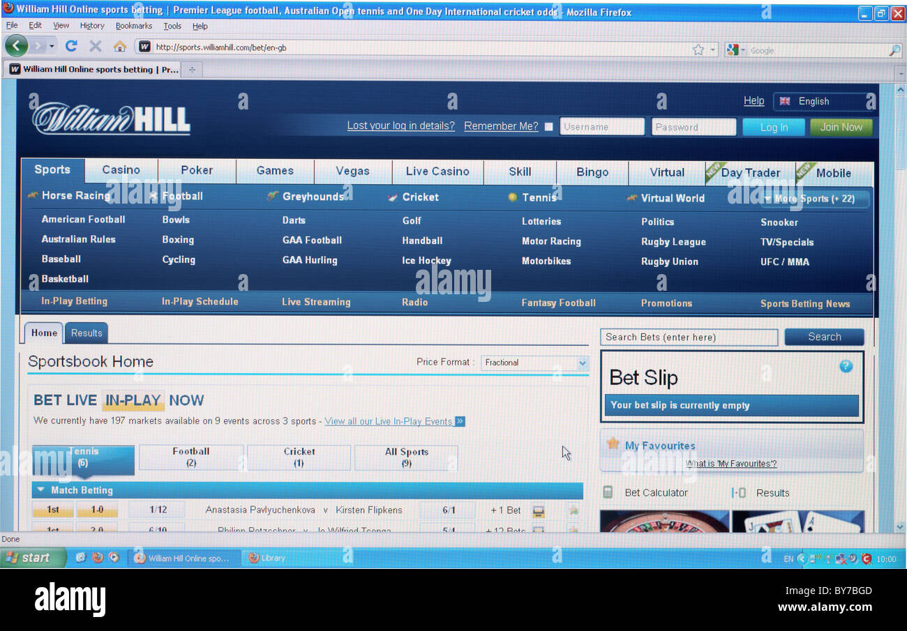 Full screen shot of 'William Hill' home page online sports betting Stock Photo