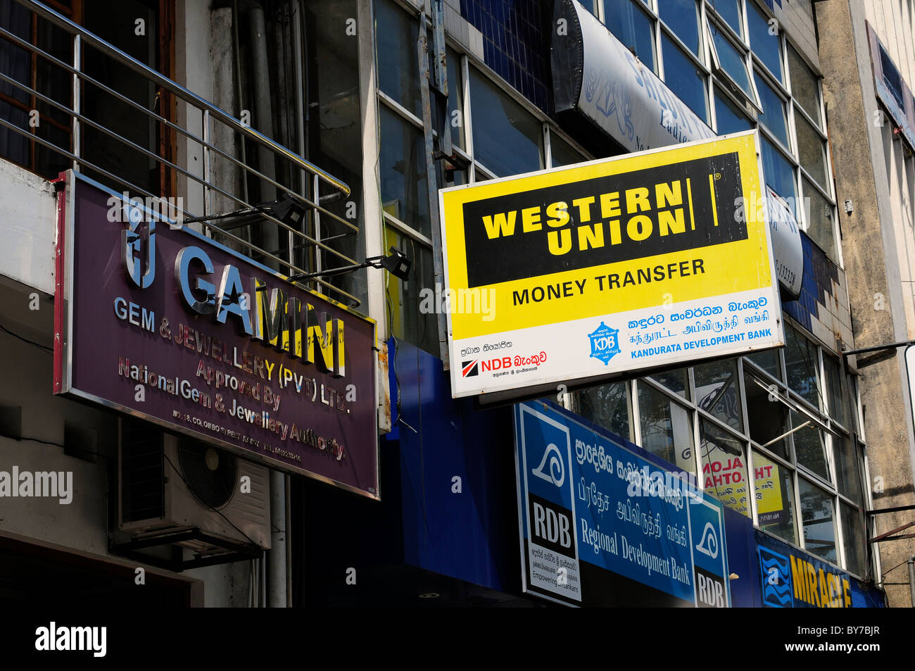 Western Union sign in Negombo, Sri Lanka Stock Photo