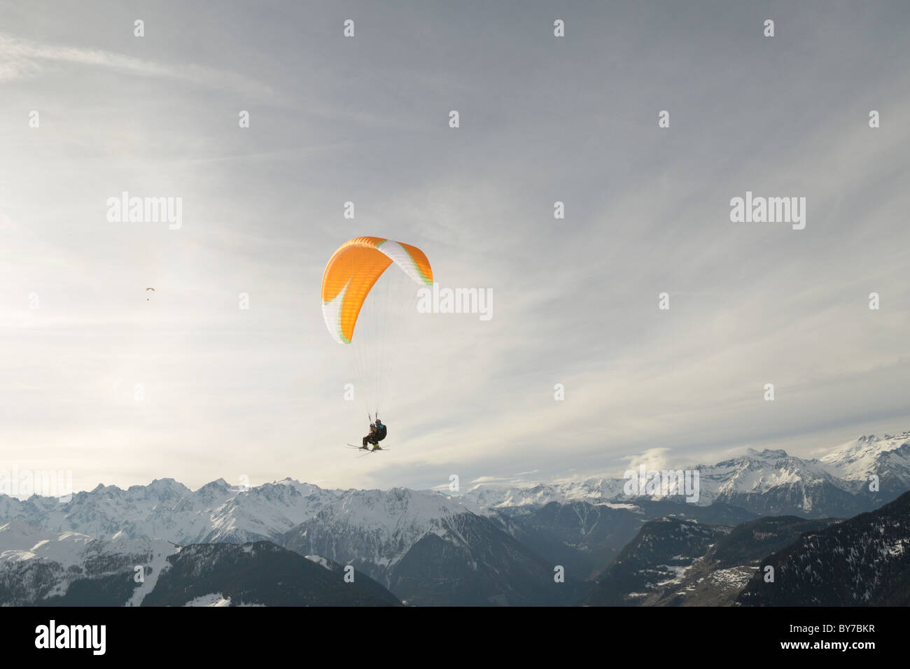 Paragliding in Veriber, Switzerland. Stock Photo