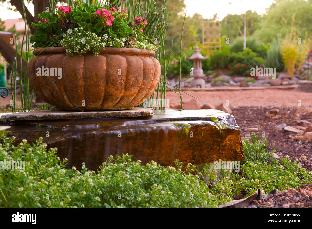 A water feature in a garden Stock Photo