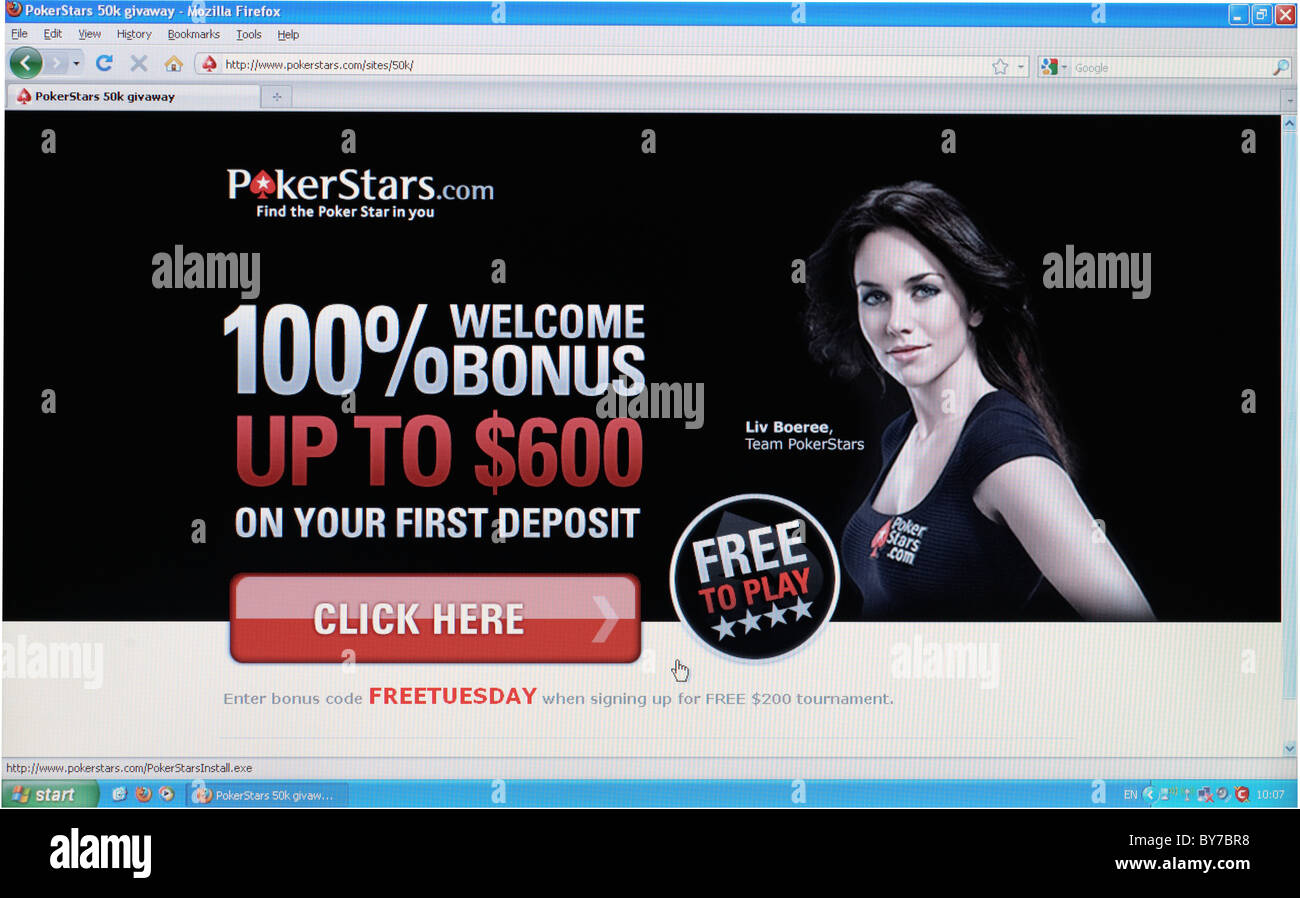 Full screen shot of Pokerstars.com home page online betting webpage Stock Photo