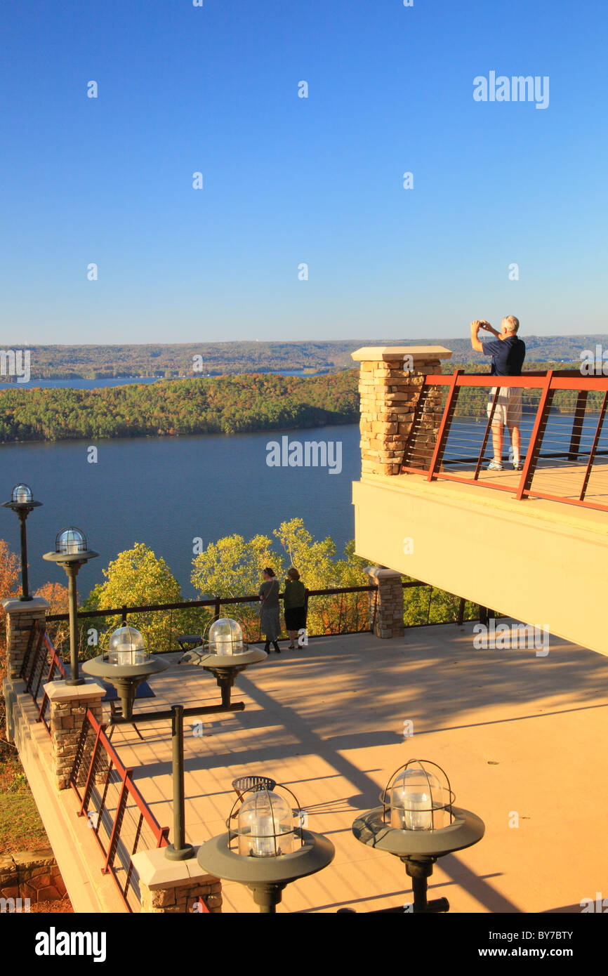 Visitors on terraces of Lake Guntersville Resort State Park lodge