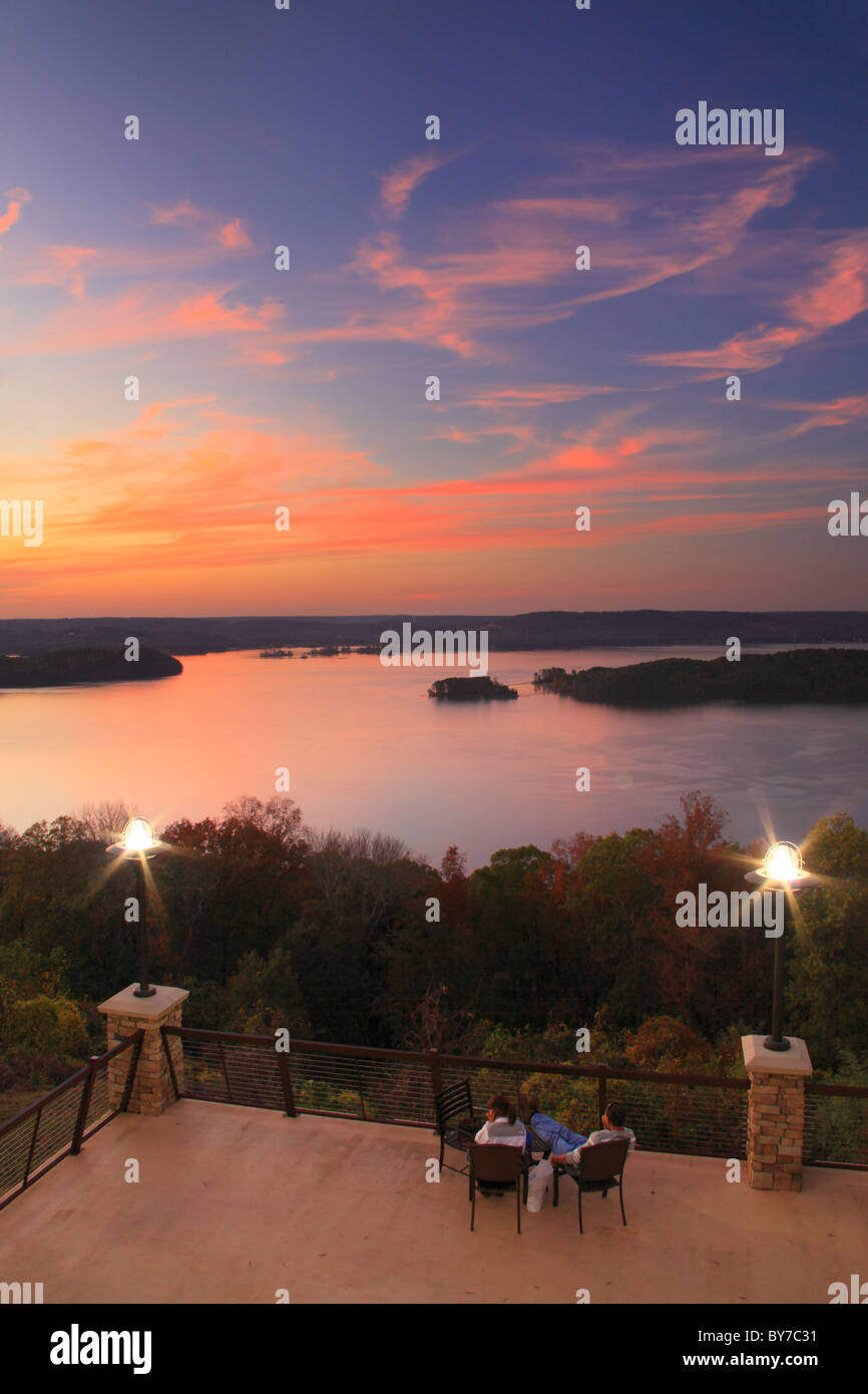 Guests enjoy sunset from lodge terrace, Lake Guntersville Resort State