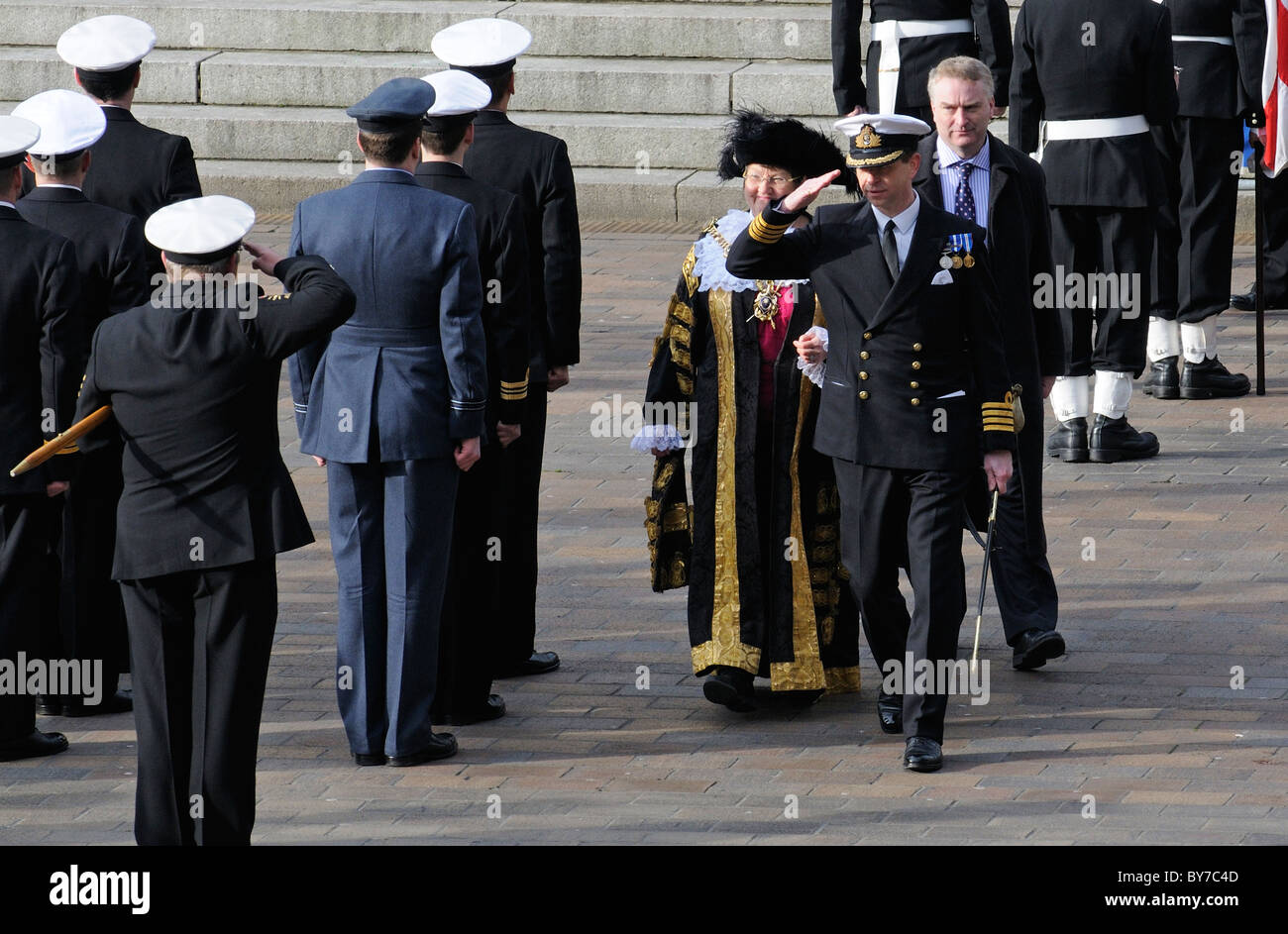 Ark Royal famous aircraft carrier decommissioning parade on Guildhall Square Portsmouth England UK Commanding Officer Stock Photo