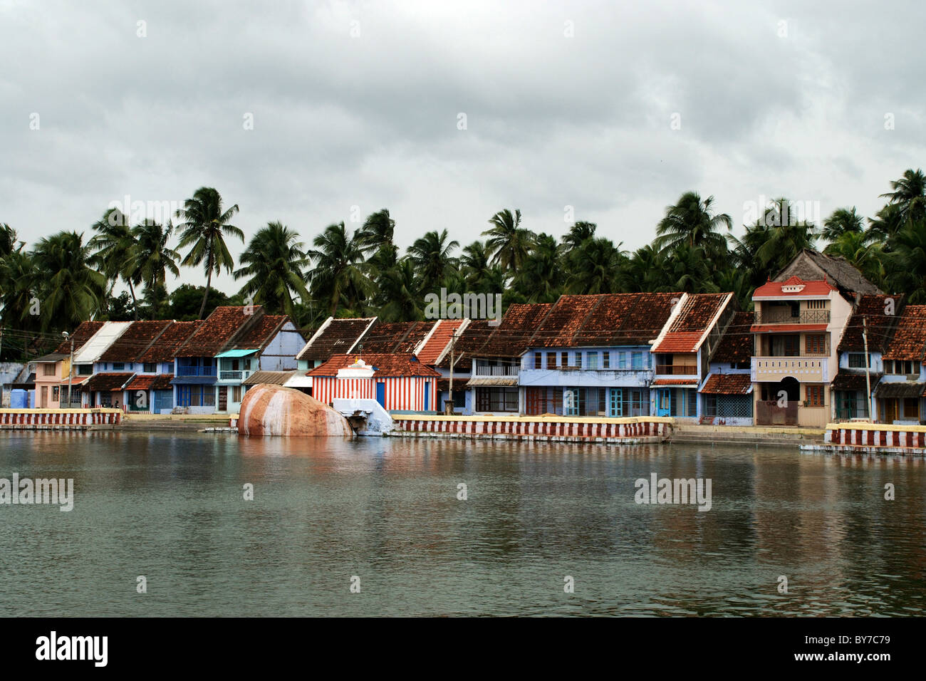 homes near sucheendram temple and temple pond,sucheendram,kanyakumari,tamilnadu,India Stock Photo