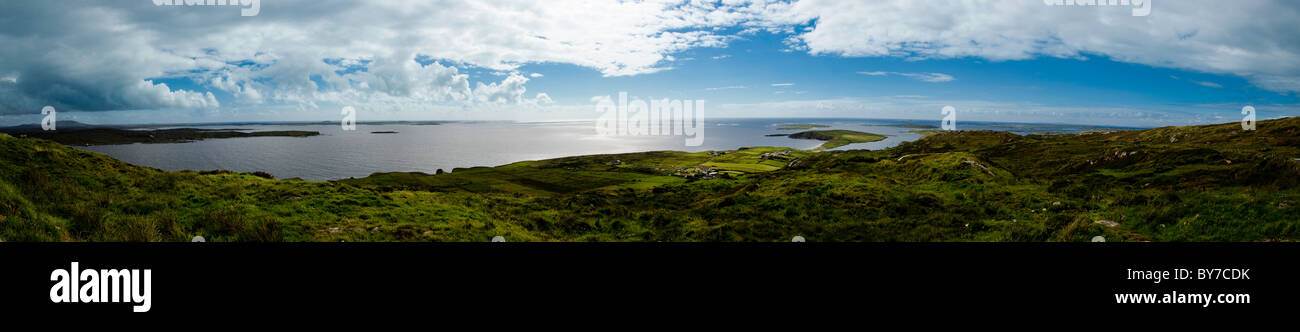 Stunning panoramic shot from Sky Road, Clifden Ring, Connemara, County Galway, Ireland Stock Photo