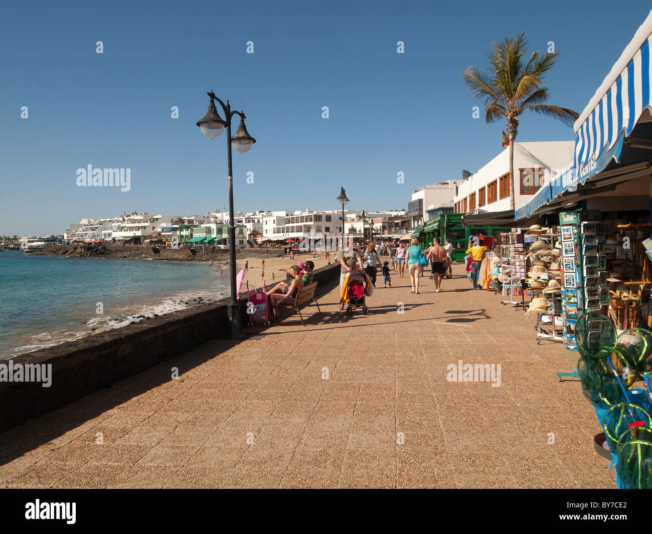 The sea front promenade and beach at Playa Blanca Lanzarote Stock Photo