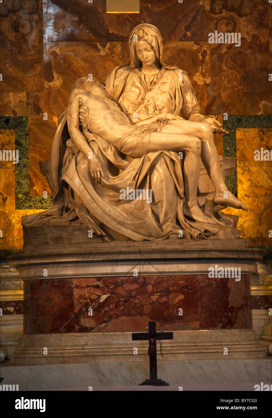 Michelangelo Pieta Sculpture Cross Crucifix Vatican Inside Rome Italy Stock Photo