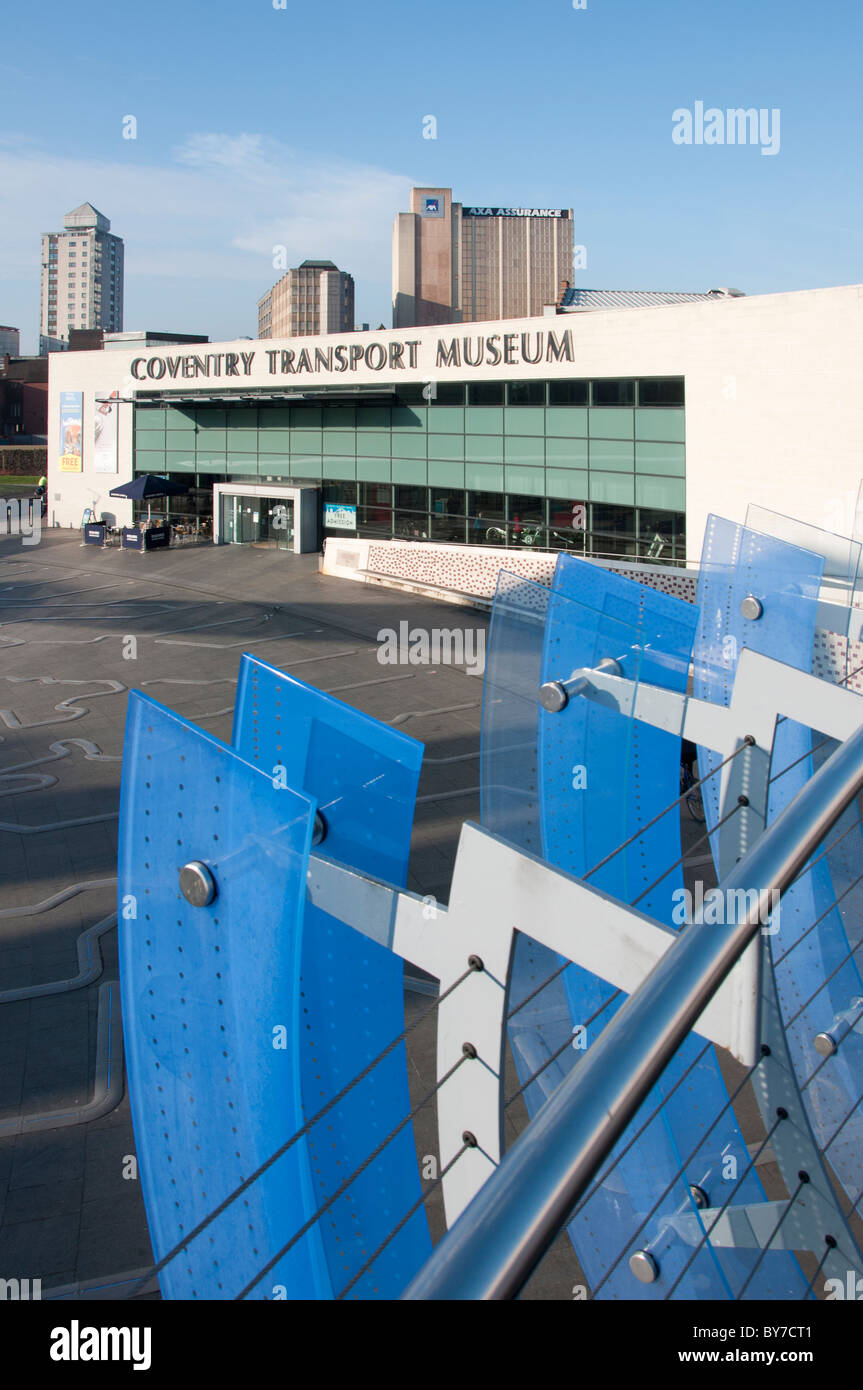 Coventry Transport Museum from the Glass bridge, Coventry, West Midlands, England. Stock Photo