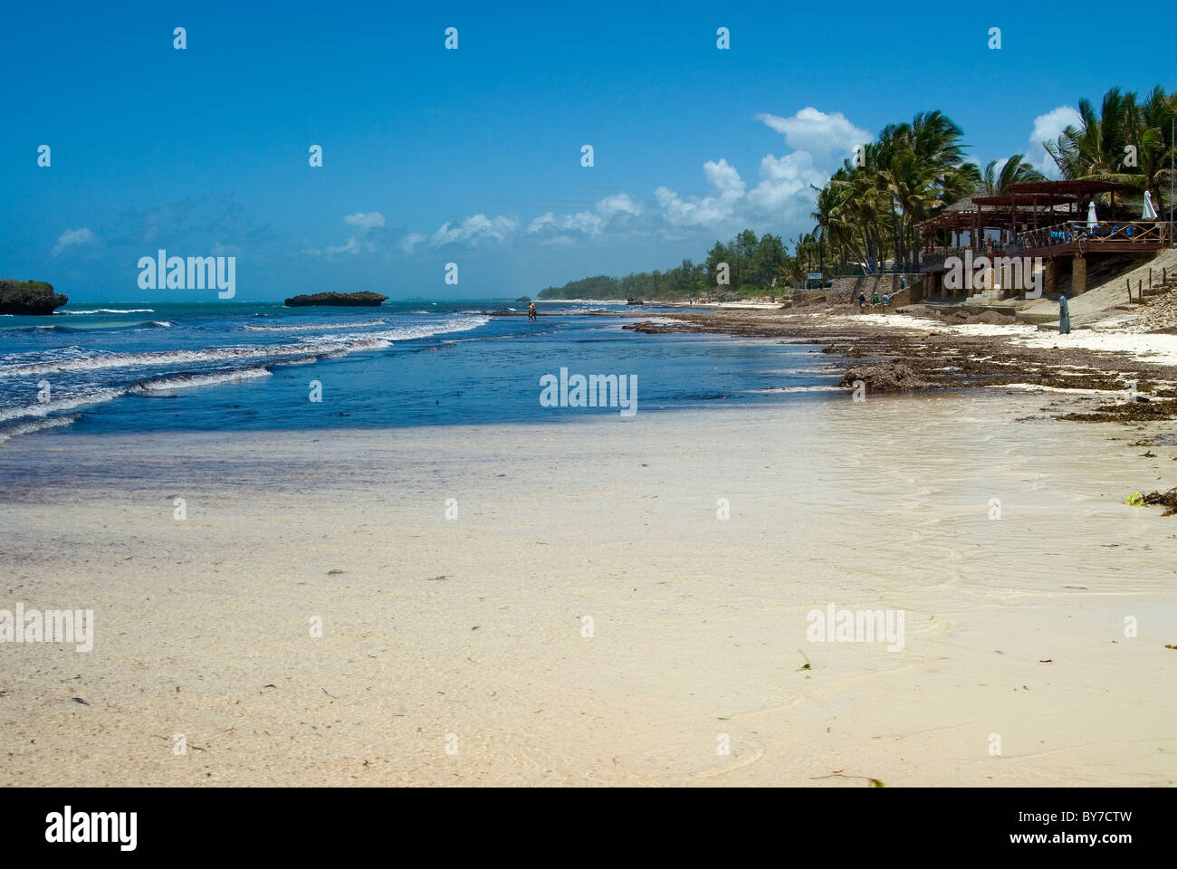picture postcard image of the beach at turtle bay in front of Hemingways at Watamu in Kenya Stock Photo