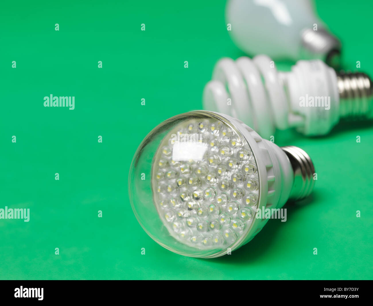 LED light bulb with fluorescent and incandescent bulbs in the