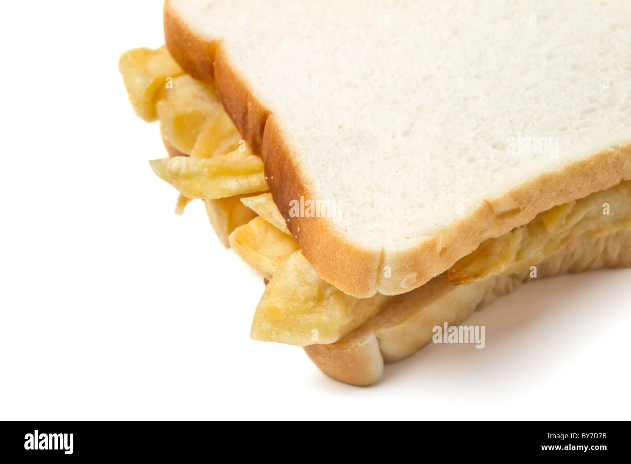 Traditional English chip sandwich isolated on white Stock Photo Alamy
