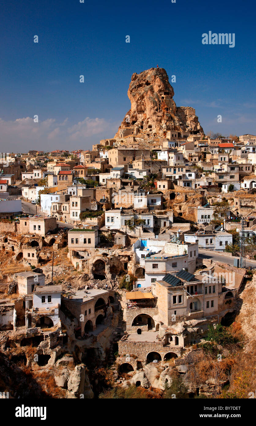 Ortahisar (it means 'middle castle') is one of the 2 natural rocky 'castles' in the region of Cappadocia. Turkey Stock Photo