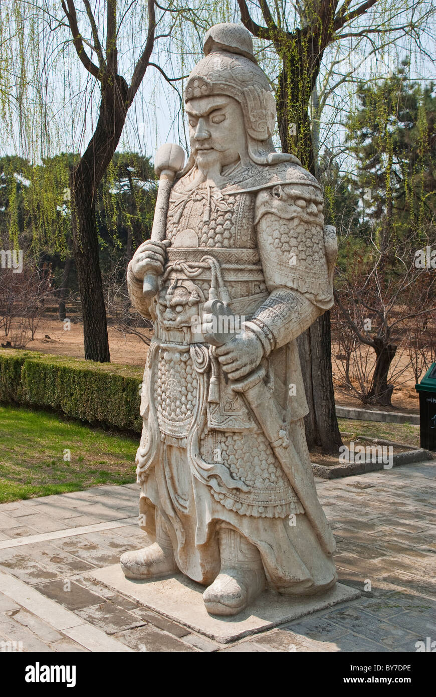 Asia, China, Beijing, Changping. Oversize sculpture of a general; one of 36 figures on the Sacred Way at Ming Tombs. Stock Photo