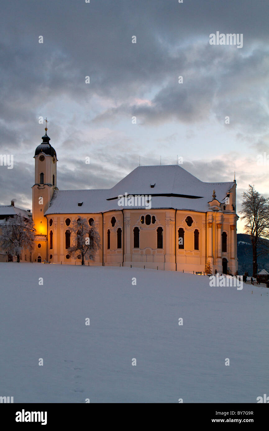 The baroque Pilgrimage Church of Wies, Allgaeu, Bavaria, Germany, Europe Stock Photo