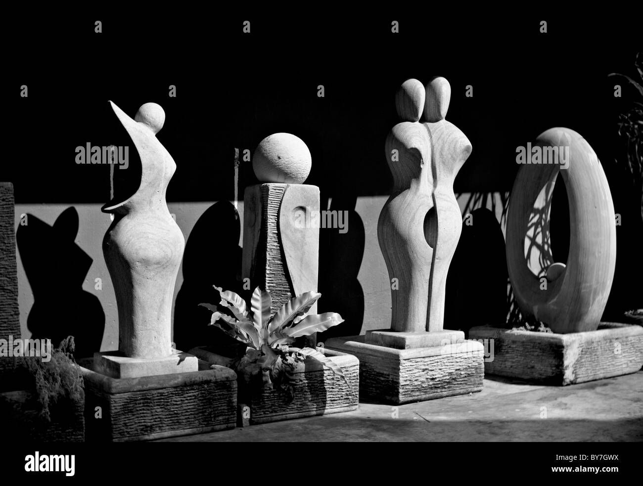 Abstract sculpture. Anthropomorphic humanlike stone carved sculpture