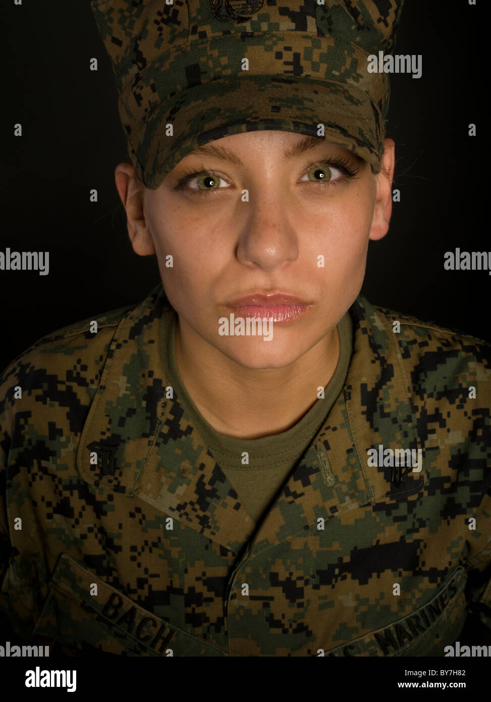 Portrait of Female United States Marine Corps Marine in Marine Corps Combat Utility Uniform Stock Photo