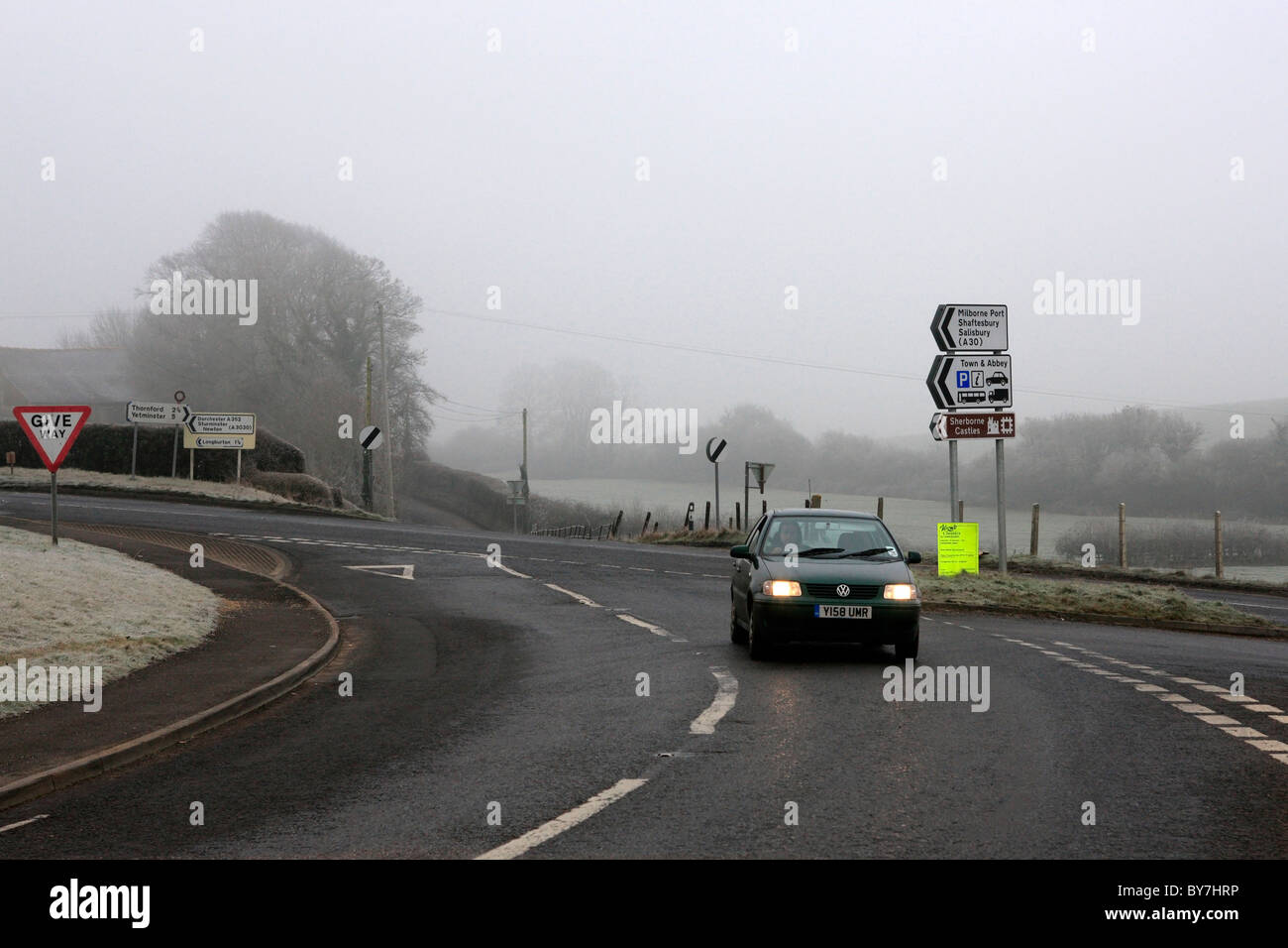 Freezing fog makes for Hazardous driving conditions in England Stock