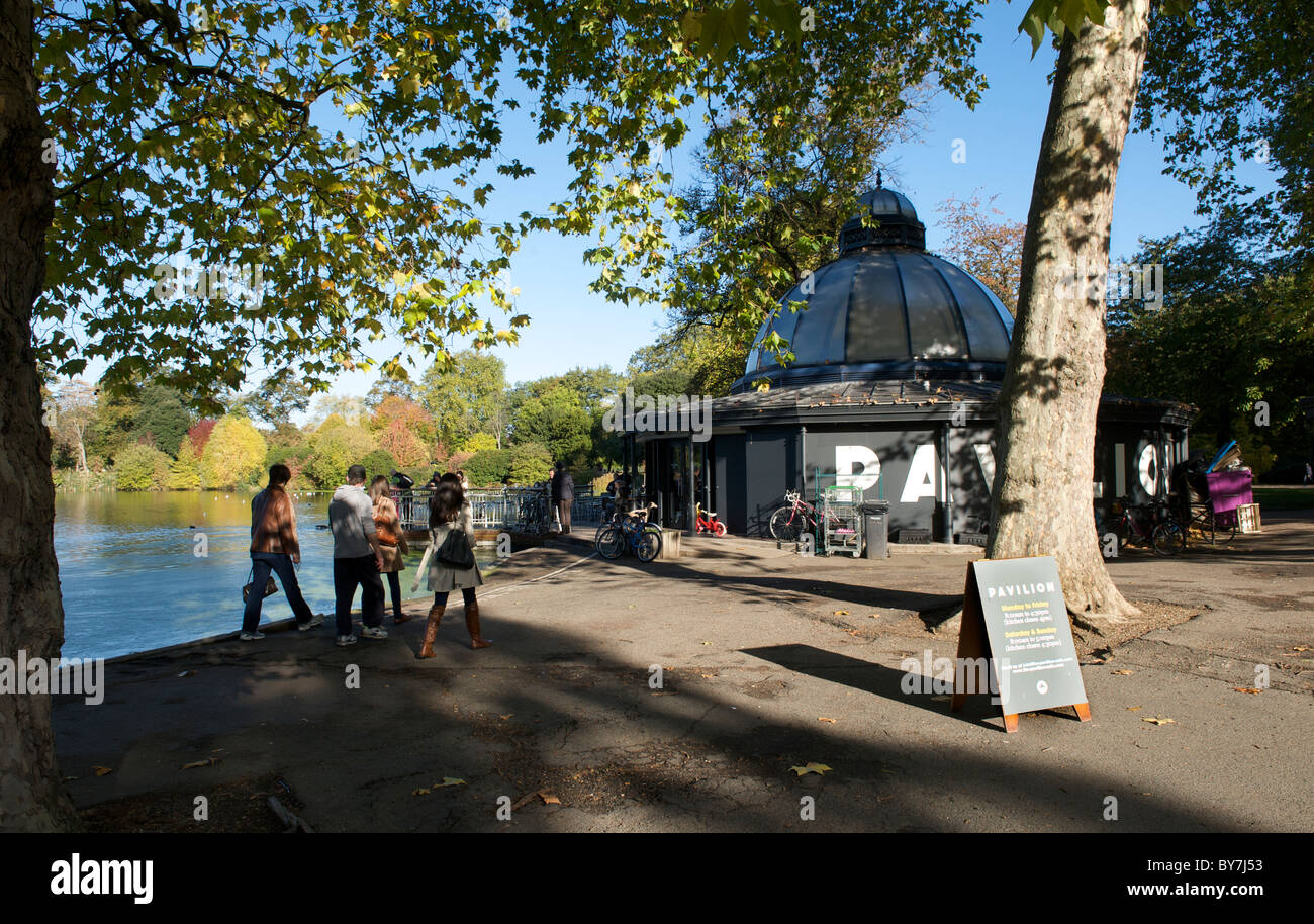 Victoria Park, London with it's Pavilion Cafe and lake Stock Photo
