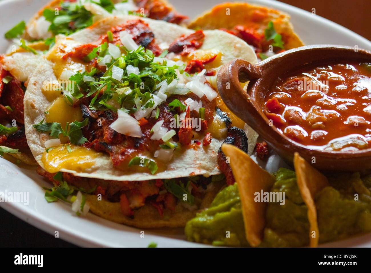 Tacos al Pastor at La Parrilla Restaurant in Cancun, Mexico Stock Photo