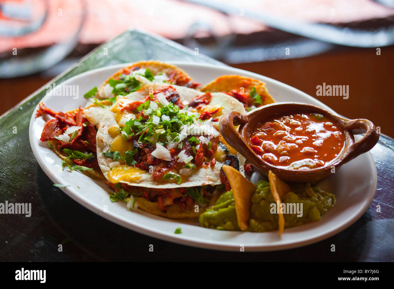 Tacos al Pastor at La Parrilla Restaurant in Cancun, Mexico Stock Photo