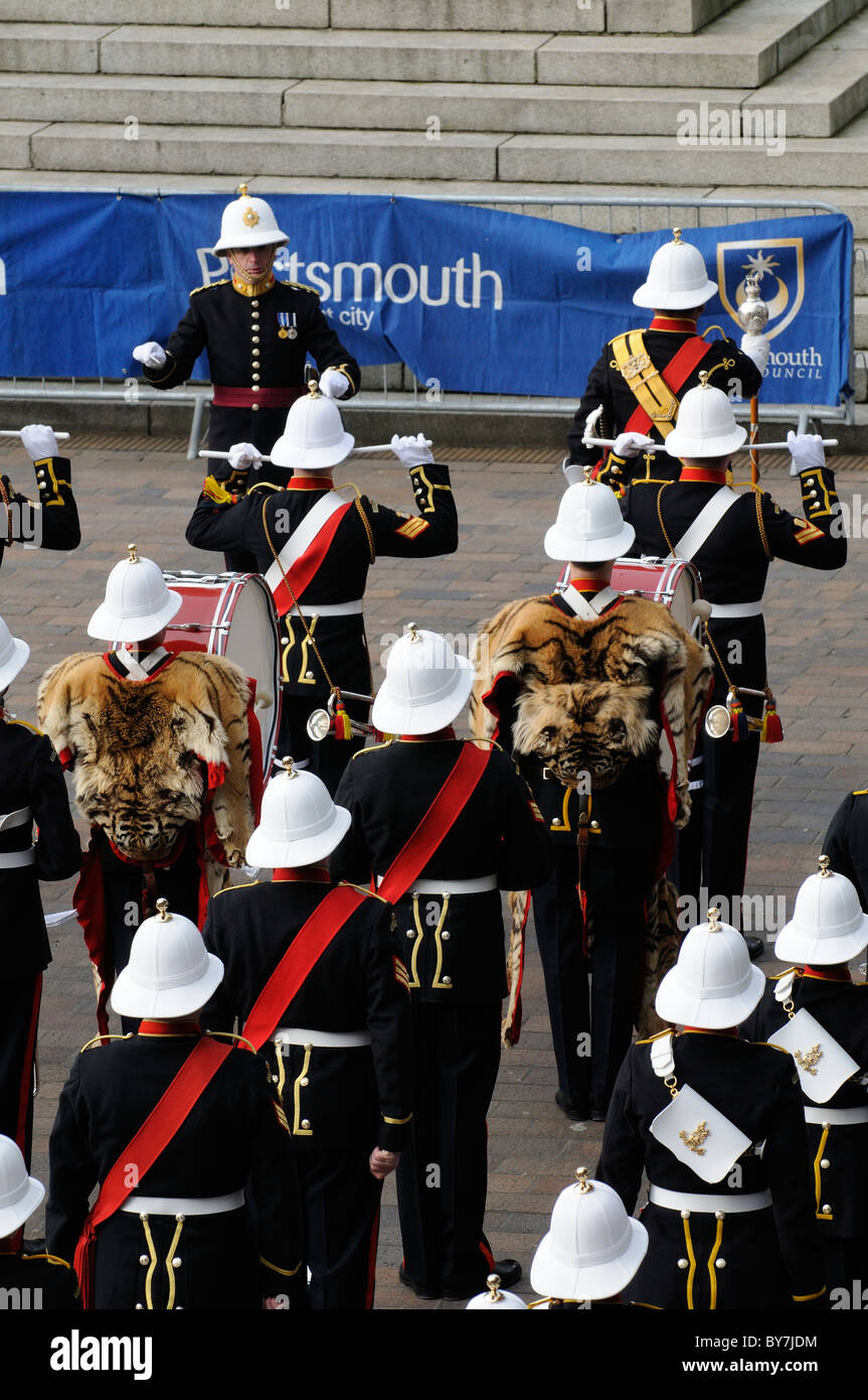 Royal Marines band play on Guildhall Square Portsmouth a naval city in