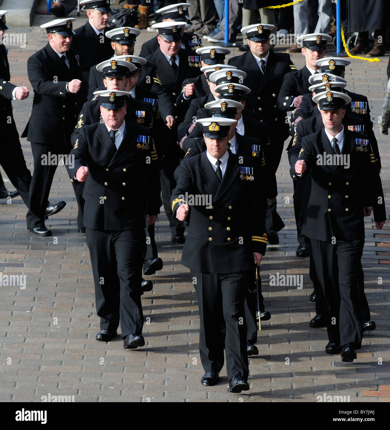 Naval officers of HMS Ark Royal on parade during the ships Decommissioning ceremony on Guildhall Square Portsmouth Stock Photo