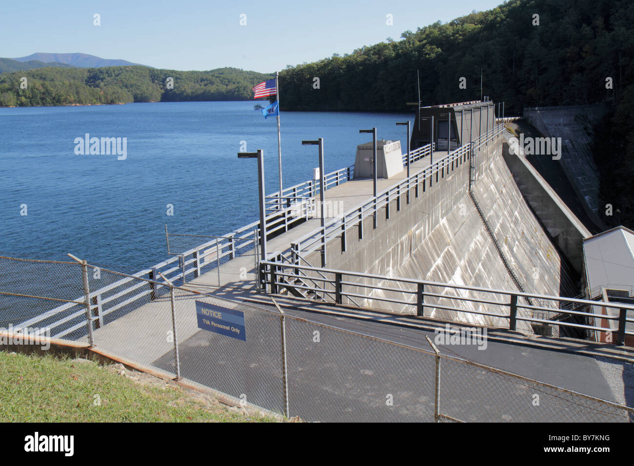 Tennessee Ocoee,Cherokee National Forest,Parksville Lake,Scenic Highway 64,reservoir,Ocoee Dam Number 1,fenced,restricted,hydroelectric,TN101014016 Stock Photo