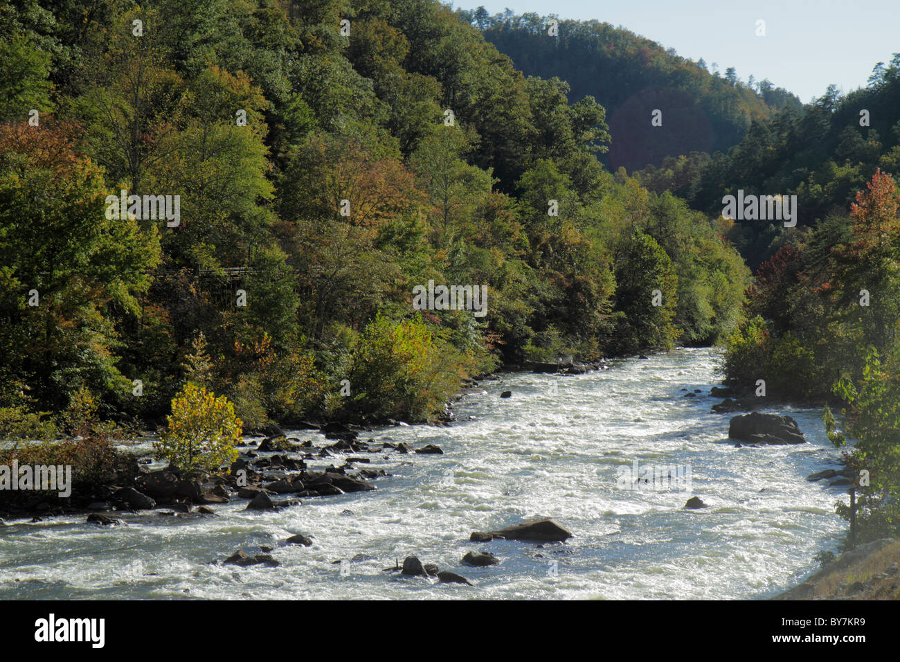 Tennessee Cherokee National Forest,Ocoee River,Scenic Highway 64,riverbed,whitewater,rapids,rocks,trees,boulders,TN101014021 Stock Photo