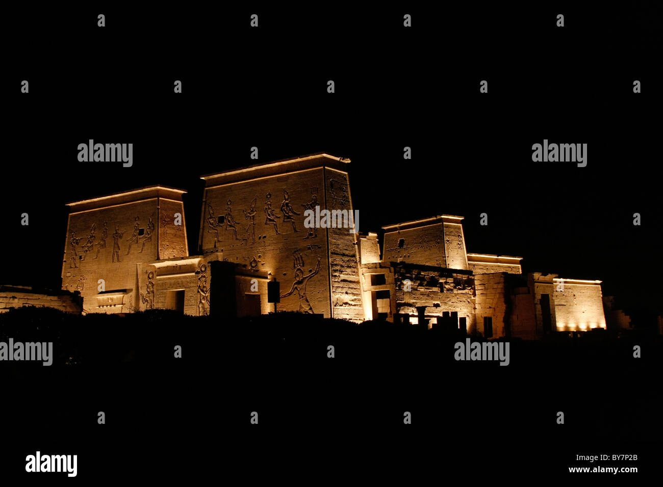Temple of Philae at night, on Lake Nasser, Aswan, Egypt Stock Photo