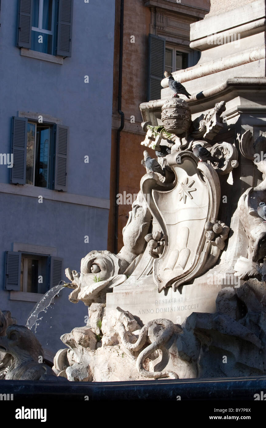 Detail of the Pantheon Fountain (1570) sculpted out of marble at the Piazza della Rotonda Rome Italy Europe Stock Photo