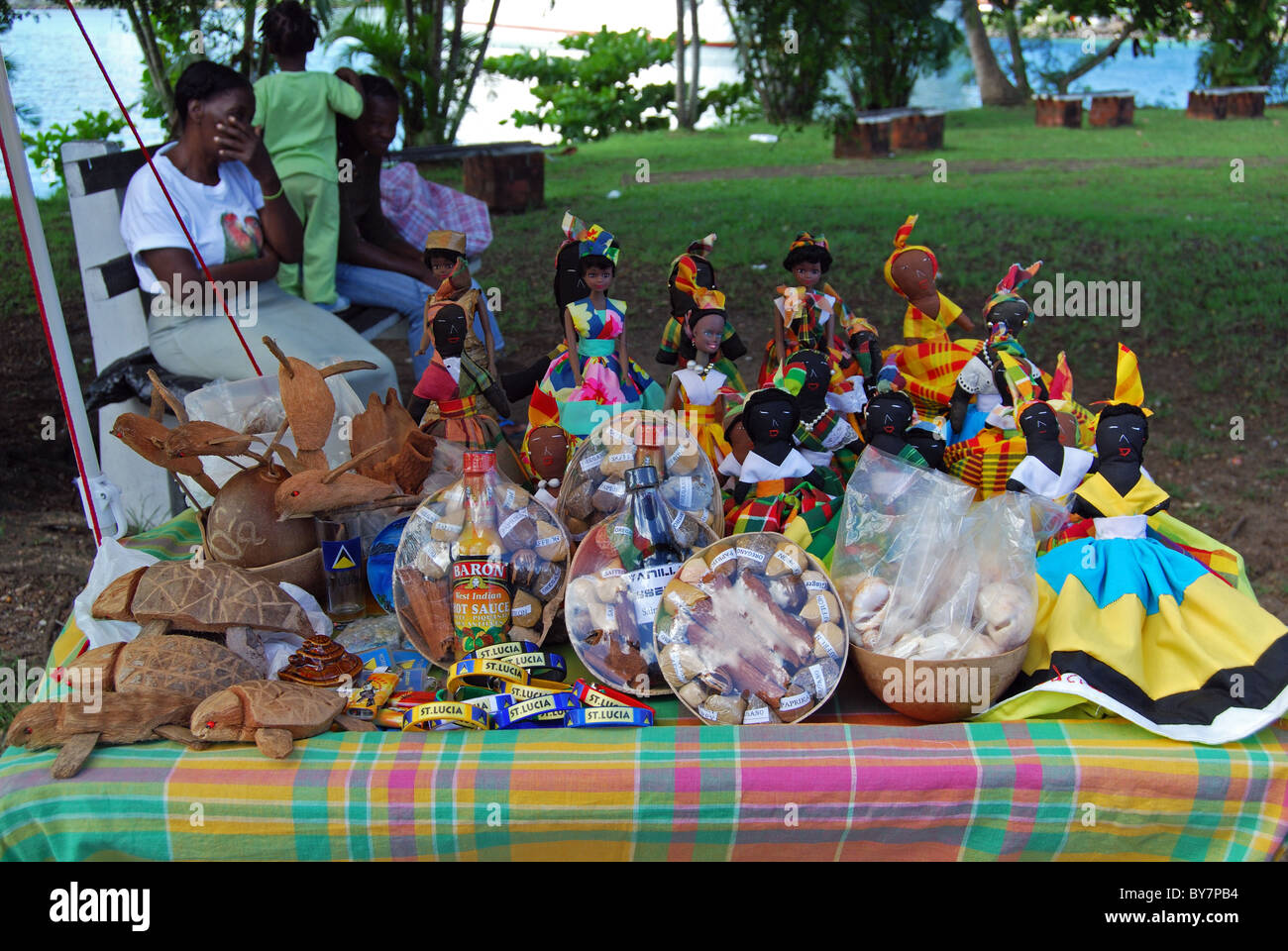 Souvenirs on street stall, Castries, St. Lucia, Caribbean. Stock Photo
