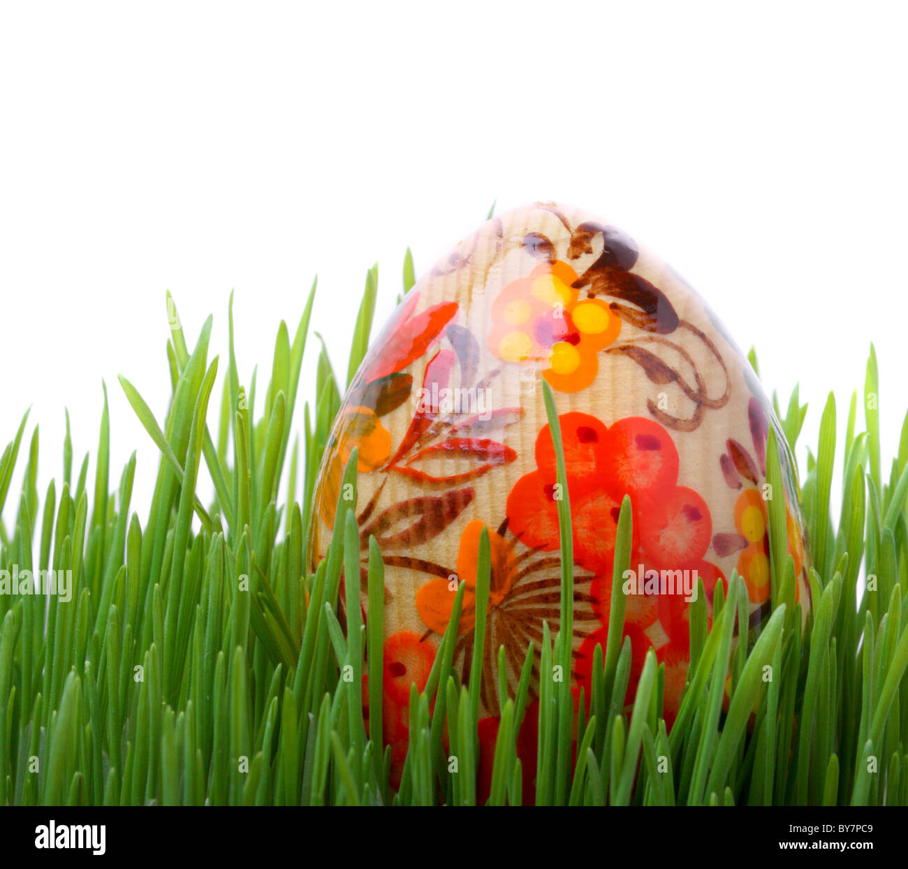 Easter egg in green grass isolated on white background Stock Photo - Alamy