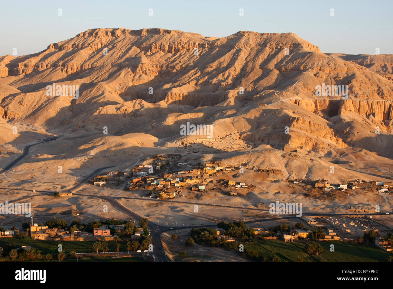 Aerial view of the West Bank of the Nile at Luxor, from a hot air balloon Stock Photo