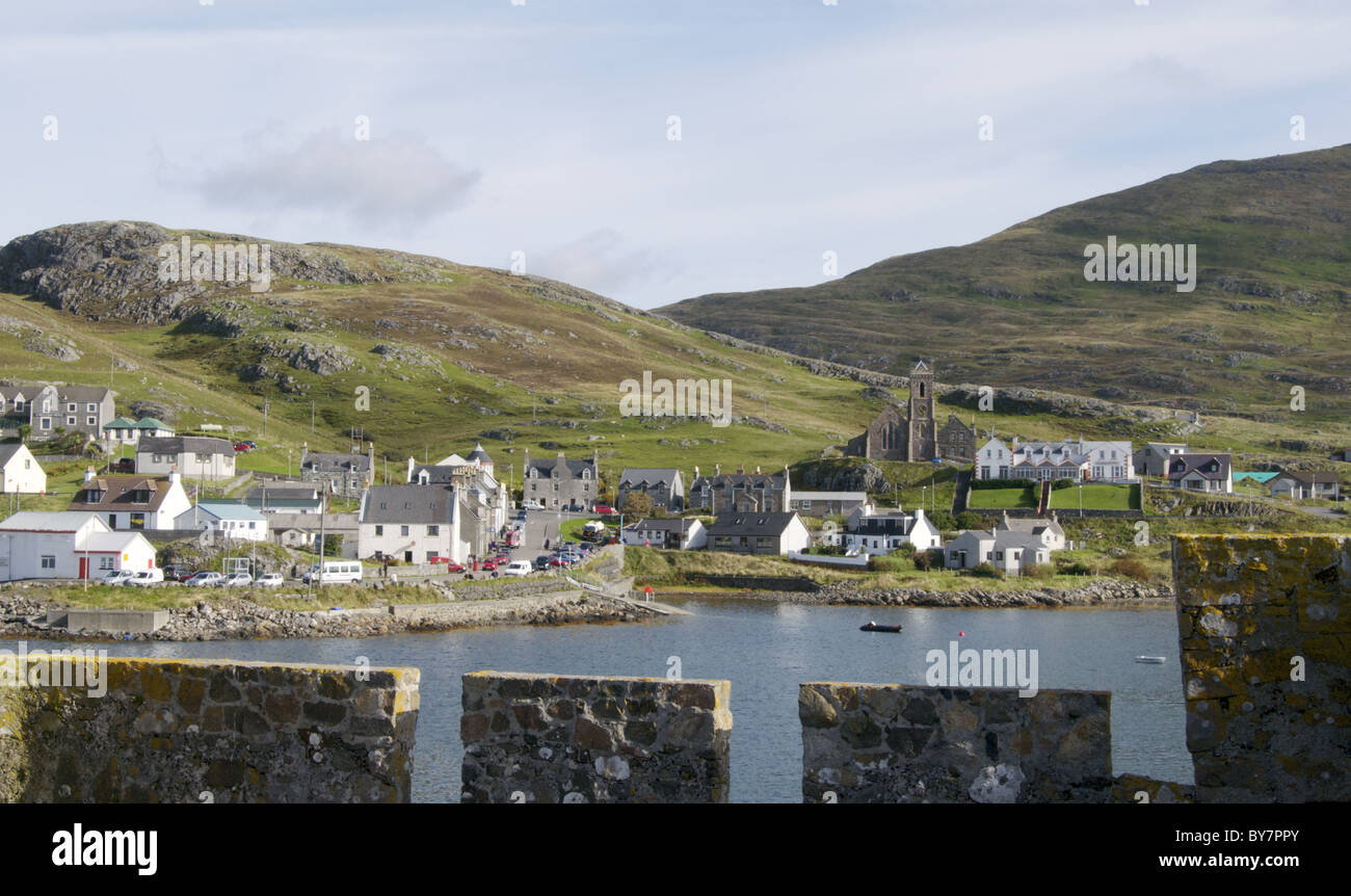 View of Castlebay, main town on Isle of Barra, Outer Hebrides, Scotland