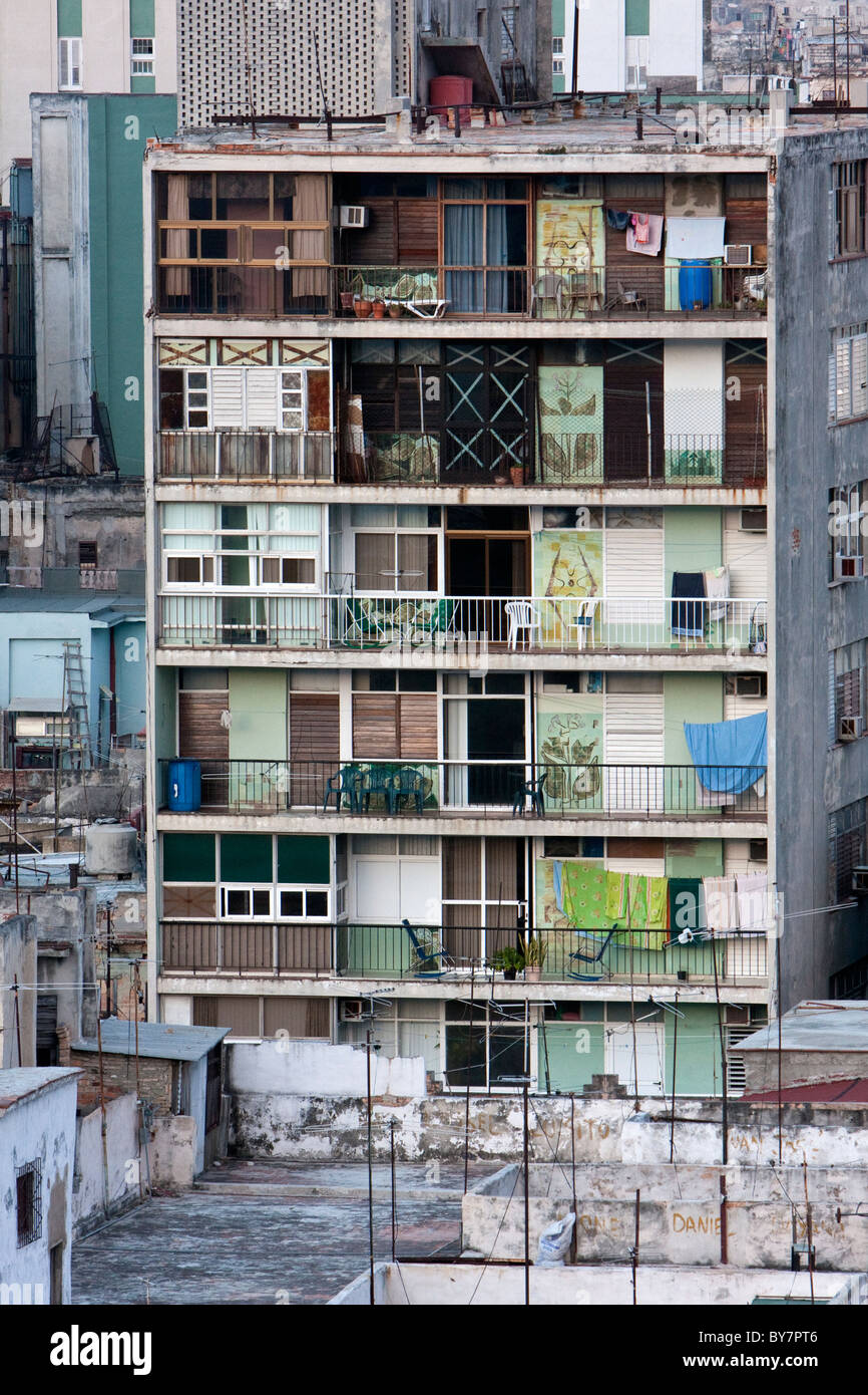 Cuba, Havana. Urban Flats, Apartment Building, Central Havana Stock